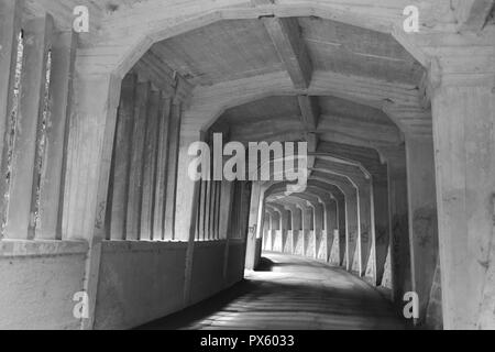 Black and white shot of tunnel taken in Trentino, Italy. Stock Photo