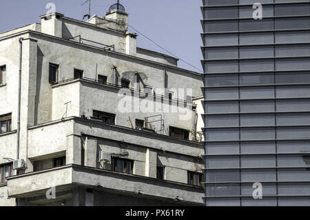 Bucuresti, Cala Victoriei, old house with modern reconstruction, shell building, Romania, Bucharest Stock Photo