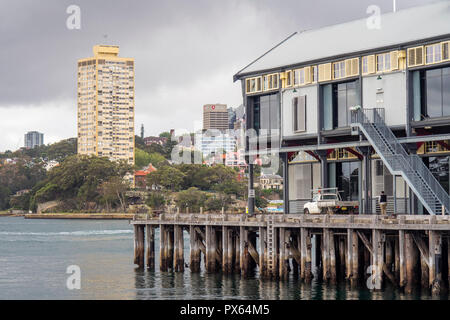 Harry Seidler's residential Blues Point Tower across the harbour from Walsh Bay Sydney NSW Australia. Stock Photo