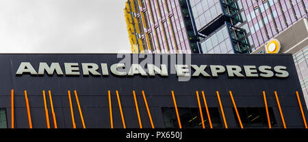 American Express masthead on Shelley Street head office building Sydney NSW Australia. Stock Photo