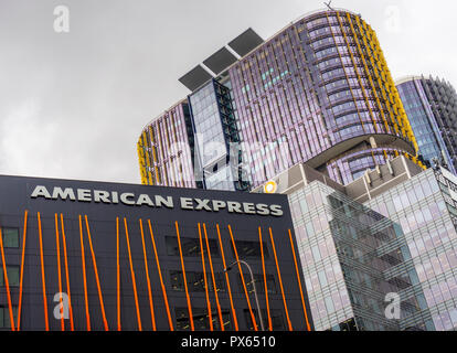 American Express masthead on Shelley Street head office building Sydney NSW Australia. Stock Photo