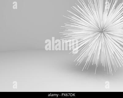 Abstract star shaped white object in empty room, 3d illustration Stock Photo