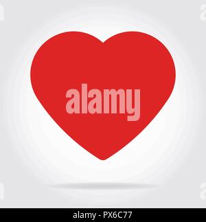 Red heart icon with shadow in flat style. Stock Vector