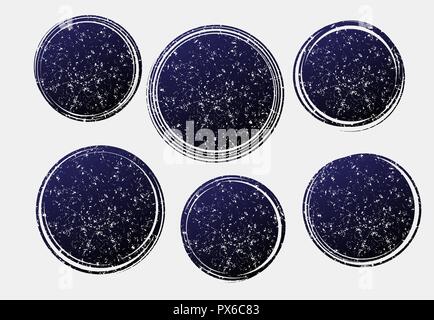 Set of dark blue templates for rubber stamps in grunge style. Stock Vector