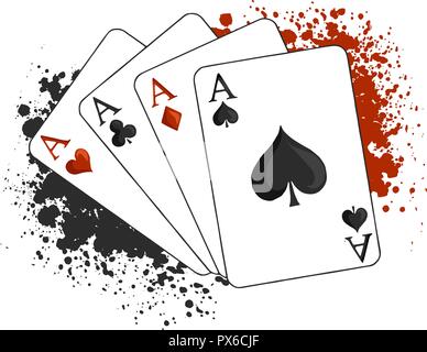 vector Four aces poker playing cards on white background. Stock Vector