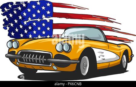 vector graphic design illustration of an American muscle car Stock Vector