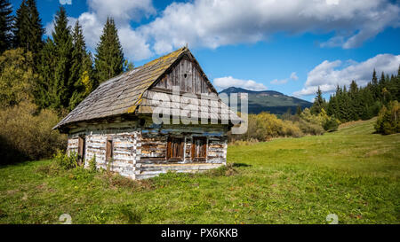 Very old wooden house in Central Slovakia. Has more than a hundred years and has been desolated for a very long time. Stock Photo