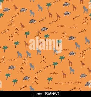 Doodle seamless pattern with African animals. Stock Vector