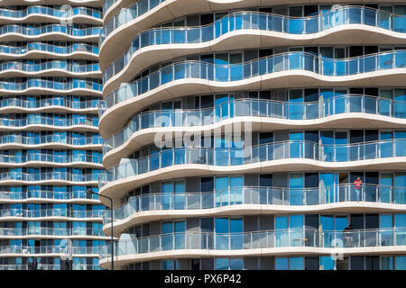 Detail of high-rise apartment buildings at Royal Victoria Dock, London, England, UK, modern architecture Stock Photo