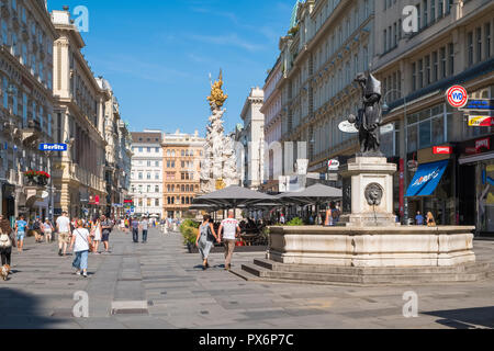 Street scene and the Pestsaule in Graben, a shopping street in central Vienna, Austria, Europe Stock Photo