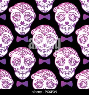 Seamless pattern Man with make up of sugar skull. Dia de los muertos. Mexican Day of the dead. Vector illustration hand drawing Stock Vector