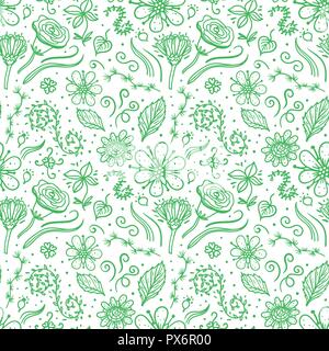 Hand drawing flowers sketch white isolated on black background. Seamless pattern. Stock Vector