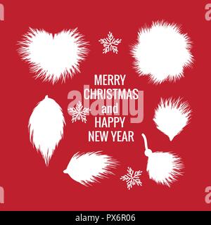 Fur forms winter white hand drawn fluffy isolated on red background. Stock Vector