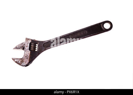 250 mm adjustable wrench very old and rusty, isolated on white background Stock Photo
