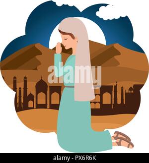 cute mary virgin praying character Stock Vector