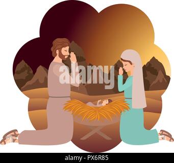 holy family manger characters Stock Vector