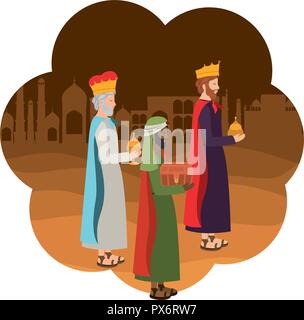 wise kings manger characters Stock Vector