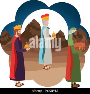 wise kings manger characters Stock Vector