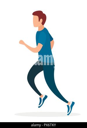 Man running in sports wear. No face cartoon character design. Flat vector illustration isolated on white background. Stock Vector