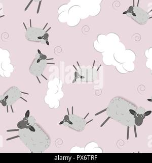 Sweet dreams seamless pattern with cute sheeps and clouds. Vector illustration Stock Vector