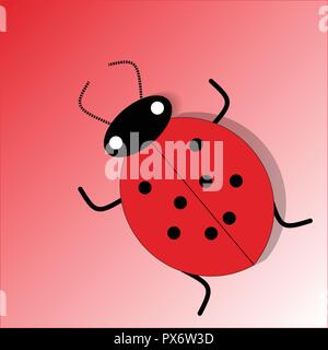 Ladybag isolated on red background. Wild ladybird, beetle. Vector flat illustration Stock Vector