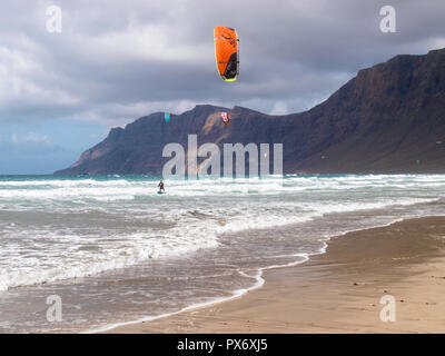 Lanzarote, Spain - May 31, 2017: Famara beach in the north part of the island Stock Photo