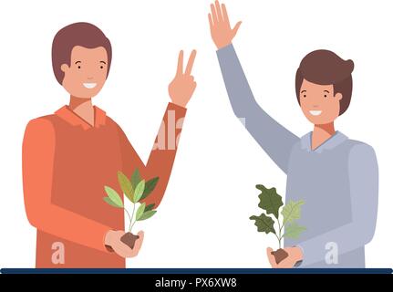 men gardeners smiling avatar character Stock Vector