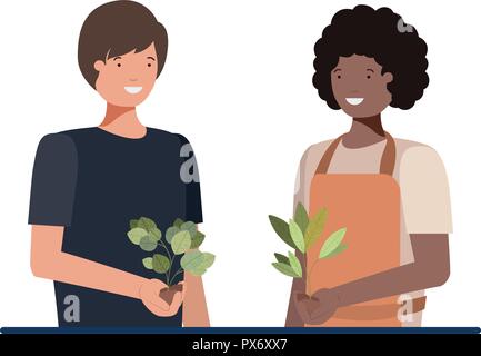 men gardeners smiling avatar character Stock Vector