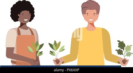 men gardeners smiling avatar character Stock Vector