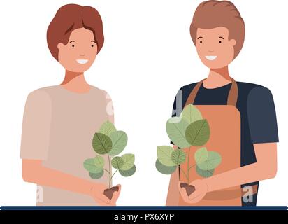 men gardeners smiling avatar character Stock Vector