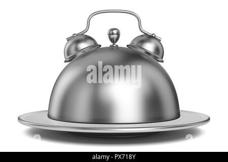 Metal restaurant cloche alarm concept 3D render illustration isolated on white background Stock Photo