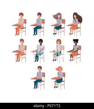group of young students in school chairs Stock Vector