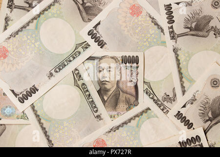 Group of Japanese bank note 10000 yen background Stock Photo