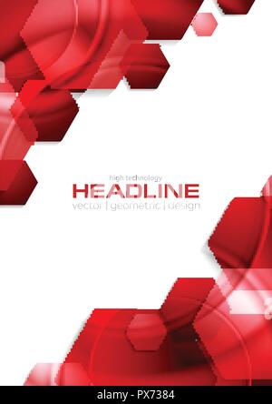 Red glossy tech hexagons abstract background. Vector geometric graphic design Stock Vector