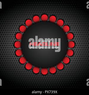 Dark metallic perforated background with blank circle. Vector corporate design Stock Vector