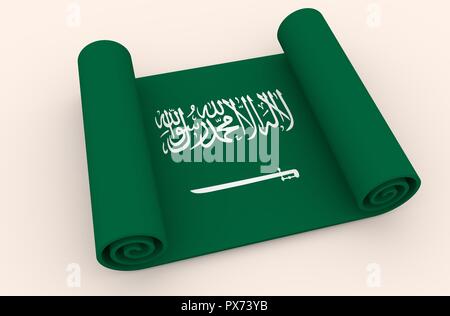 Paper scroll  textured by Saudi Arabia flag. Abstract document 3D illustration Stock Photo