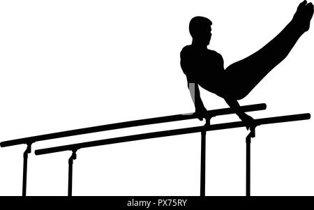 parallel bars male gymnast in artistic gymnastics Stock Vector