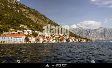 Bay of Kotor (Boka Kotorska), Montenegro - Coastal town of Perast viewed from the sea Stock Photo