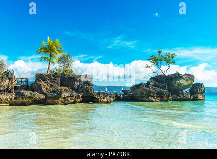 Willy's rock on the beach at Boracay, Philippines. Copy space for text Stock Photo