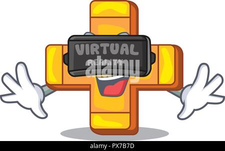 Virtual reality retro plus sign addition symbol cartoon Stock Vector