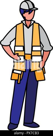 construction worker with safety equipment over white background, vector illustration Stock Vector