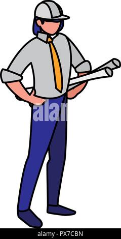 construction worker with safety equipment over white background, vector illustration Stock Vector