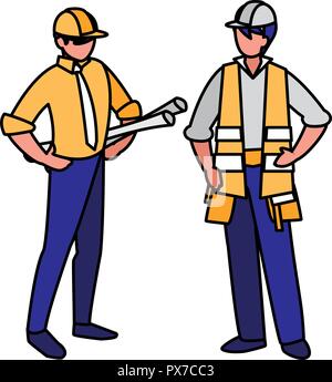 construction workers with tools over white background, colorful design. vector illustration Stock Vector