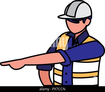 construction worker with safety equipment over white background, vector illustration Stock Vector