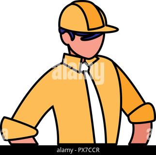 construction worker with safety equipment over white background, vector illustration Stock Vector