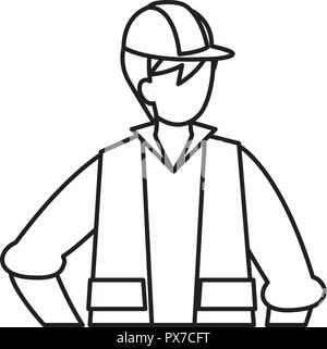 construction worker with safety equipment over white background, vector illustration Stock Vector