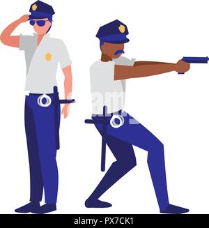 avatar policemen watching over white background, vector illustration Stock Vector