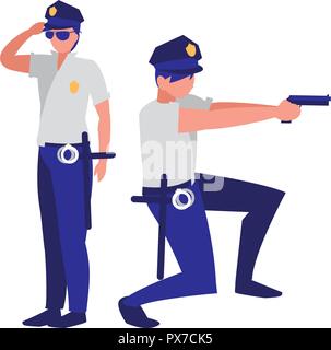 avatar policemen watching over white background, vector illustration Stock Vector