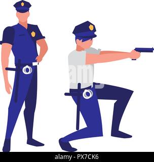 avatar policemen watching over white background, vector illustration Stock Vector