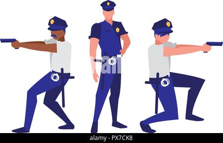 avatar policemen watching over white background, vector illustration Stock Vector